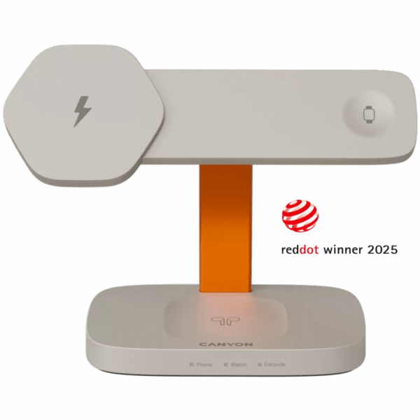 CANYON Wireless Charging Station Hexagon 310 3in1 LightGrey/Orange