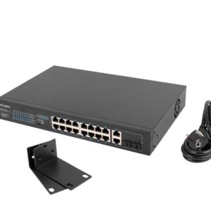 Lanberg switch 16x 100mb poe+/2x 1GB/1x sfp rack 19" unmanaged gigabit ethernet 250w, Fixed Port, 18