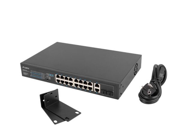Lanberg switch 16x 100mb poe+/2x 1GB/1x sfp rack 19" unmanaged gigabit ethernet 250w, Fixed Port, 18